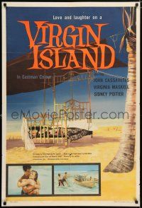 9p938 VIRGIN ISLAND English 1sh '58 John Cassavetes & sexy Virginia Maskell, art of bed on beach!