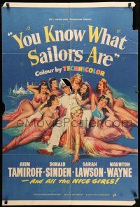9p993 YOU KNOW WHAT SAILORS ARE English 1sh '54 sexy English harem girls in inset & border art!