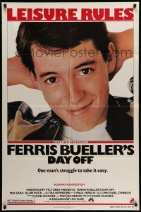 9p304 FERRIS BUELLER'S DAY OFF 1sh '86 c/u of Matthew Broderick in John Hughes teen classic!