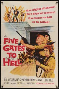 9p313 FIVE GATES TO HELL 1sh '59 James Clavell, Dolores Michaels, Patricia Owens, girls with guns!