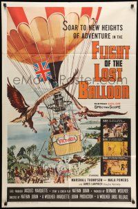 9p320 FLIGHT OF THE LOST BALLOON 1sh '61 Marshall Thompson, Mala Powers, cool action art!