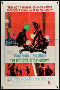 9p405 IN THE HEAT OF THE NIGHT 1sh '67 Sidney Poitier, Rod Steiger, Warren Oates, cool crime art!