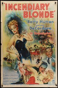 9p406 INCENDIARY BLONDE style A 1sh '45 art of super sexy showgirl Betty Hutton as Texas Guinan!