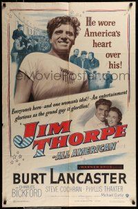 9p428 JIM THORPE ALL AMERICAN 1sh '51 Burt Lancaster as greatest athlete of all time!