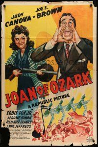 9p431 JOAN OF OZARK 1sh '42 wacky art of Judy Canova & Joe E. Brown!