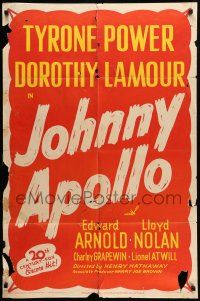 9p434 JOHNNY APOLLO 1sh R49 close-up of Tyrone Power & sexy Dorothy Lamour!