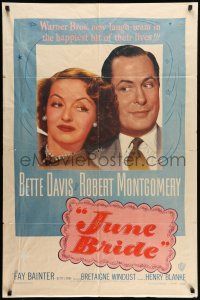9p445 JUNE BRIDE 1sh '48 Bette Davis & Robert Montgomery in the happiest hit of their lives!
