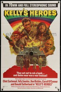 9p449 KELLY'S HEROES 1sh '70 Clint Eastwood, Telly Savalas, Don Rickles, Donald Sutherland in 70MM