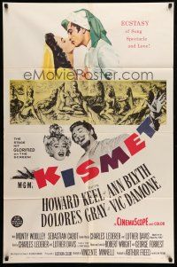 9p458 KISMET 1sh '56 Howard Keel, Ann Blyth, ecstasy of song, spectacle & love!