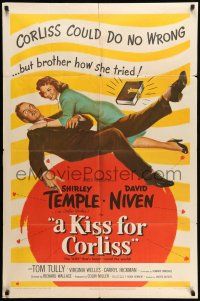 9p461 KISS FOR CORLISS 1sh '49 great romantic art of Shirley Temple & David Niven!