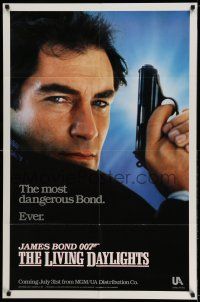 9p489 LIVING DAYLIGHTS teaser 1sh '87 Timothy Dalton as the most dangerous James Bond ever!