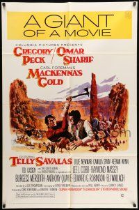 9p505 MacKENNA'S GOLD style C int'l 1sh '69 art of Gregory Peck fighting Omar Sharif!