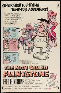 9p514 MAN CALLED FLINTSTONE 1sh '66 Hanna-Barbera, artwork of Fred, spy spoof!
