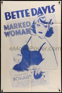 9p524 MARKED WOMAN 1sh R56 Bette Davis two-timing her way to love with Humphrey Bogart!