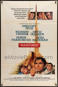 9p526 MAROONED style C 1sh '69 Gregory Peck & Gene Hackman, great Terpning cast & rocket art!