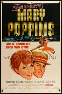 9p530 MARY POPPINS style A 1sh R73 Julie Andrews & Dick Van Dyke in Walt Disney's musical classic!