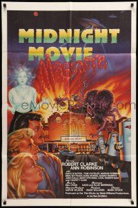 9p539 MIDNIGHT MOVIE MASSACRE 1sh '88 wacky sci-fi monster artwork by Joel Andrews!