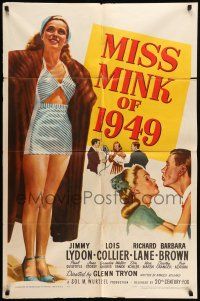 9p545 MISS MINK OF 1949 1sh '48 Jimmy Lydon & pretty Lois Collier in skimpy bathing suit!
