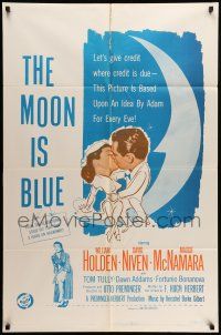 9p551 MOON IS BLUE 1sh R60 William Holden, Maggie McNamara, David Niven, Otto Preminger!