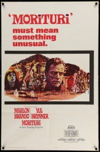 9p554 MORITURI 1sh '65 art of Marlon Brando & Nazi captain Yul Brynner, The Saboteur!