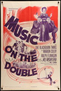 9p565 MUSIC ON THE DOUBLE 1sh '53 Will Cowan's musical short featuring the Blackburn Twins!