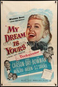 9p568 MY DREAM IS YOURS 1sh '49 Jack Carson, Doris Day, Lee Bowman, Adolphe Menjou!