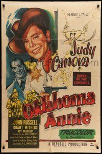 9p594 OKLAHOMA ANNIE 1sh '51 great artwork of queen cowgirl Judy Canova + Hirschfeld art!