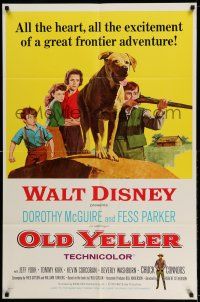 9p596 OLD YELLER 1sh R65 Dorothy McGuire, Fess Parker, art of Disney's most classic canine!