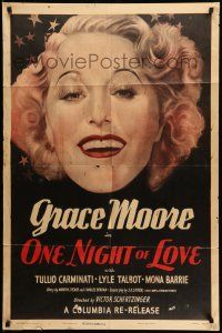 9p606 ONE NIGHT OF LOVE 1sh R49 great close up headshot art of pretty Grace Moore!