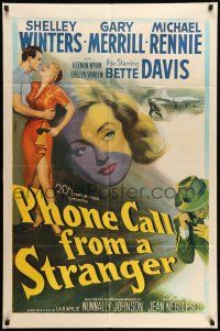9p631 PHONE CALL FROM A STRANGER 1sh '52 Bette Davis, Shelley Winters, Michael Rennie, cool art!