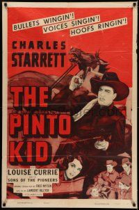 9p635 PINTO KID 1sh R55 great cowboy western artwork of Charles Starrett and Louise Currie!