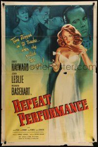 9p672 REPEAT PERFORMANCE 1sh '47 neither Joan Leslie's kissing nor killing changes her destiny!