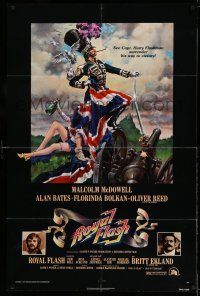 9p692 ROYAL FLASH 1sh '75 great art of uniformed Malcolm McDowell & sexy babe draped in flag!