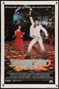 9p708 SATURDAY NIGHT FEVER 1sh '77 best image of disco John Travolta & Karen Lynn Gorney!
