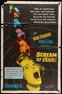 9p716 SCREAM OF FEAR 1sh '61 Hammer, classic terrified Susan Strasberg horror image!