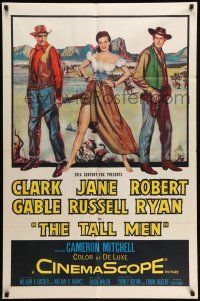 9p816 TALL MEN 1sh '55 full-length art of Clark Gable, sexy Jane Russell showing leg, Robert Ryan!