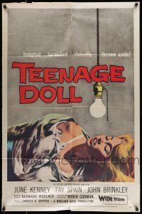 9p824 TEENAGE DOLL 1sh '57 sexy Fay Spain, a tempted & tarnished bad girl violently thrown aside!
