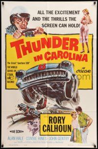 9p856 THUNDER IN CAROLINA 1sh '60 Rory Calhoun, artwork of the World Series of stock car racing!