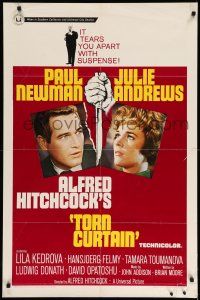 9p884 TORN CURTAIN 1sh '66 Paul Newman, Julie Andrews, Hitchcock tears you apart w/suspense!