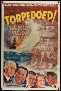 9p885 TORPEDOED 1sh '39 H.B. Warner, Richard Cromwell, flaming adventure with the fighting Navy!