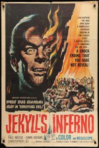 9p903 TWO FACES OF DR. JEKYLL 1sh '61 Jekyll's Inferno, cool burning face art by Reynold Brown!