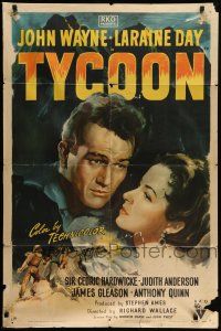 9p908 TYCOON style A 1sh '47 great close up romantic artwork of John Wayne & Laraine Day!