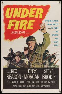 9p913 UNDER FIRE 1sh '57 Rex Reason, Henry Morgan, Steve Brodie, WWII!