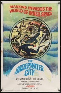 9p917 UNDERWATER CITY 1sh '62 William Lundigan, the world of inner space, scuba diving sci-fi art!