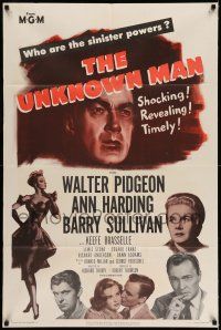 9p922 UNKNOWN MAN 1sh '51 Walter Pigeon, Ann Harding, who are the sinister powers?