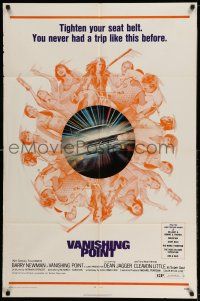 9p930 VANISHING POINT 1sh '71 car chase cult classic, you never had a trip like this before!
