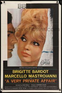 9p933 VERY PRIVATE AFFAIR 1sh '62 Louis Malle's Vie Privee, c/u of sexiest Brigitte Bardot!