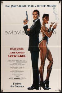 9p935 VIEW TO A KILL advance 1sh '85 art of Roger Moore & Jones by Goozee over white background!