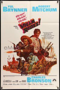 9p936 VILLA RIDES 1sh '68 art of Yul Brynner as Pancho & Robert Mitchum, Bronson, Sam Peckinpah!