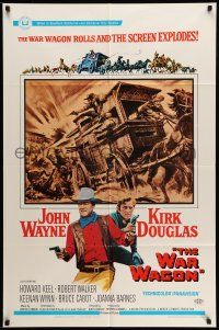 9p954 WAR WAGON 1sh '67 cowboys John Wayne & Kirk Douglas, western armored stagecoach artwork!